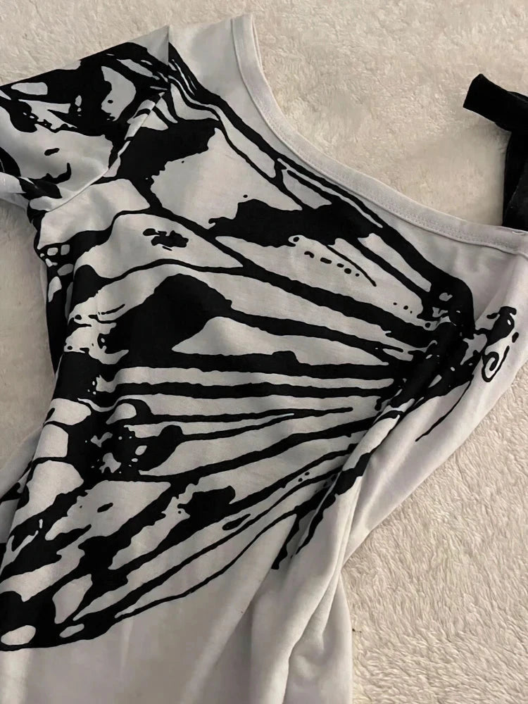 Off shoulder Summer T shirt Womens Aesthetic Print Short sleeve Body Tops Female Tees Cotton Front Bow Tied Top The Clothing Company Sydney