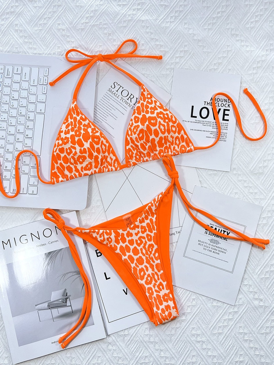 2 Piece Leopard Micro Bikini Swimsuit Swimwear Thong Bikinis Sets Brazilian Halter Beach Wear Bathing Suits The Clothing Company Sydney
