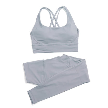 Nylon Yoga Set Women's Tracksuit Gym Fitness Set Woman 2 Piece Leggings Sports Bra Breathable Sportwear