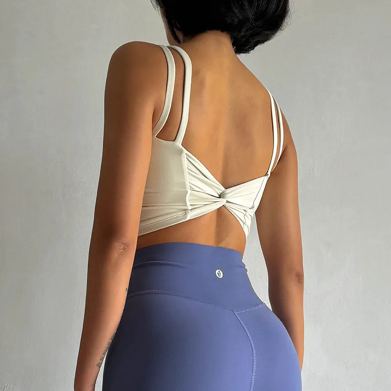 Women's Sports Bras Fitness Top Lingerie, Push Up Fixed Pad Yoga Bra Knotted Back Running Vest Gym Tops The Clothing Company Sydney