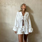 Lace Up Bow Short Sets For Women's Solid V-neck Long Sleeve Blouse Ruffles Shorts Suit Spring Summer Matching Outfit Set - The Clothing Company Sydney