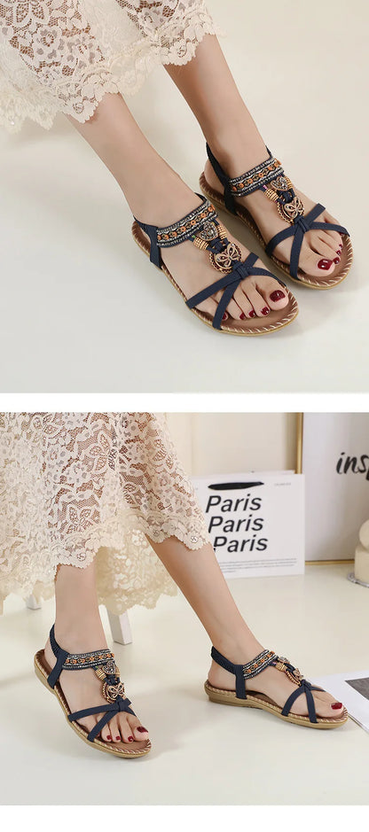 Women Fashion  Flat Flower Rhinestone Open Toe Outdoor Wear Beach Sandals - The Clothing Company Sydney