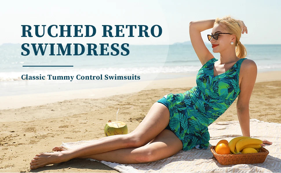 Women Modest Swim Dresses Floral Print Plus-Size Swimsuit Padded One Piece Swimwear Bathing Suits The Clothing Company Sydney