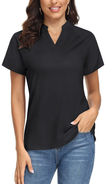 UPF 50+ V-neck Short Sleeve Golf Polo Shirts Women's Quick Dry Sun/UV Protection T-shirts Outdoor Sports Pullover Tops The Clothing Company Sydney