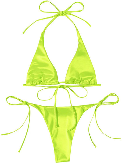 Metallic Halter Triangle Swimsuit Women Swimwear Bathing Suits Brazilian Thong Micro Bikinis Set Beach Wear - The Clothing Company Sydney