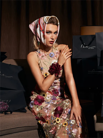 Flower Lace Embroidery Prom Dresses Crew-neck Evening Dress Elegant Sleeveless A-line Two Layers Party Dress The Clothing Company Sydney