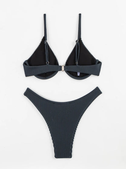 2 Piece Push Up Bikini Set Black Women Swimsuit Swimwear Thong Bathing Suit Beachwear - The Clothing Company Sydney