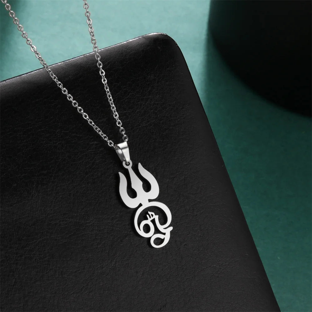 Tamil Om Symbol Pendant Necklace Stainless Steel Vintage Trident Yoga Shiva Symbol Necklaces Amulet Jewellery Gifts The Clothing Company Sydney