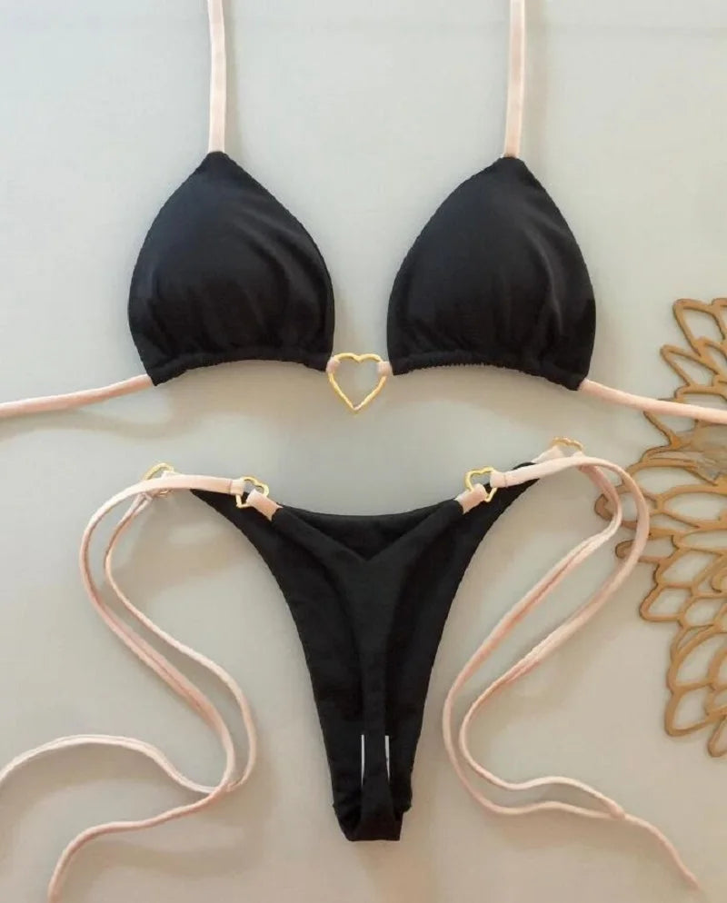 Halter Solid color Bikini Set Women's Swimsuit Two piece Triangle Thong Swimwear Bathing Suit The Clothing Company Sydney