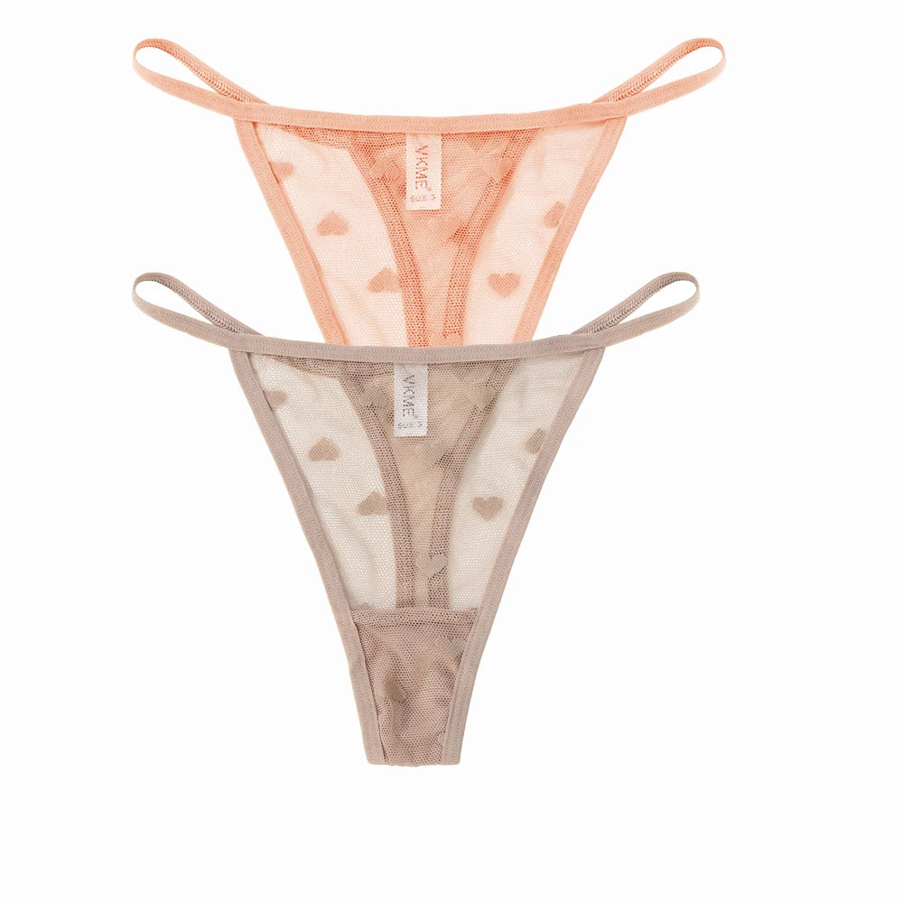 2 Piece Set Lace Sheer Thong Panties Women's Low Waist Seamless Lingerie Heart See Through Mesh Underpants Intimates Lingerie The Clothing Company Sydney