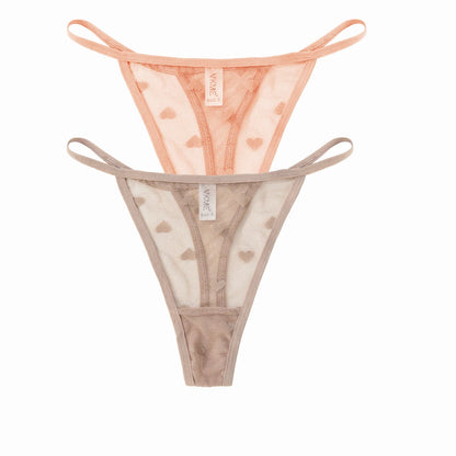 2 Piece Set Lace Sheer Thong Panties Women's Low Waist Seamless Lingerie Heart See Through Mesh Underpants Intimates Lingerie The Clothing Company Sydney