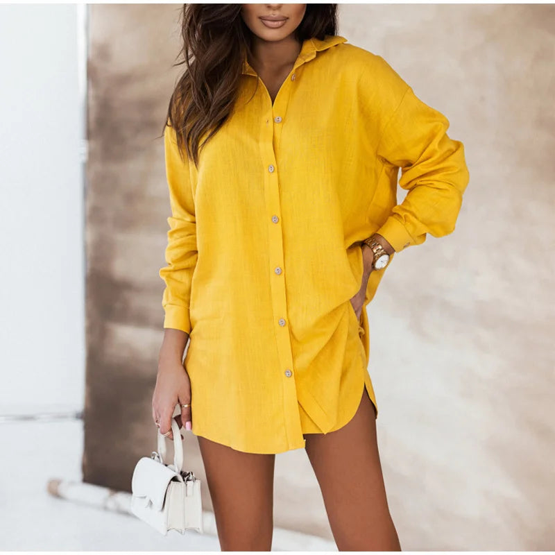 Summer Print Shorts Suits Woman Vintage Long Sleeve Shirt And Short Pants Suit Two Piece Set  Loose Casual Outfit Matching Set - The Clothing Company Sydney
