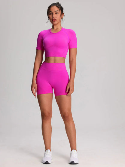 2 Piece Yoga Sport T-shirts Shorts Set Sportswear Gym Seamless Workout Vest Shorts Leggings Activewear Women's Bike Shorts The Clothing Company Sydney