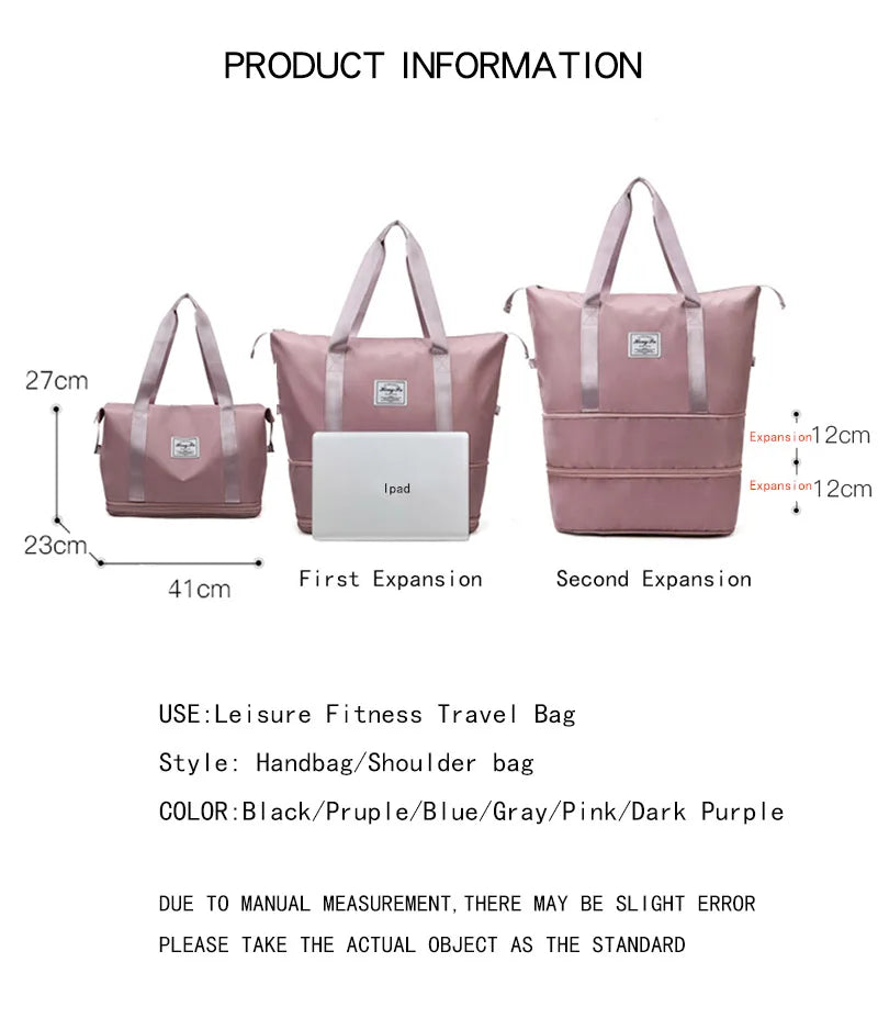 Travel Bag Women Shoulder Bag Casual Handbag Double Zipper Expansion Bag Large Bag Fashion Luggage Bag - The Clothing Company Sydney