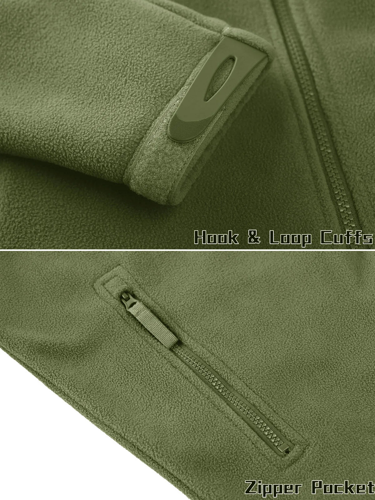 Full Zip Up Tactical Green Fleece Jacket Thermal Warm Work Coats Men's Pockets Safari Jacket Hiking Outwear Windbreaker - The Clothing Company Sydney