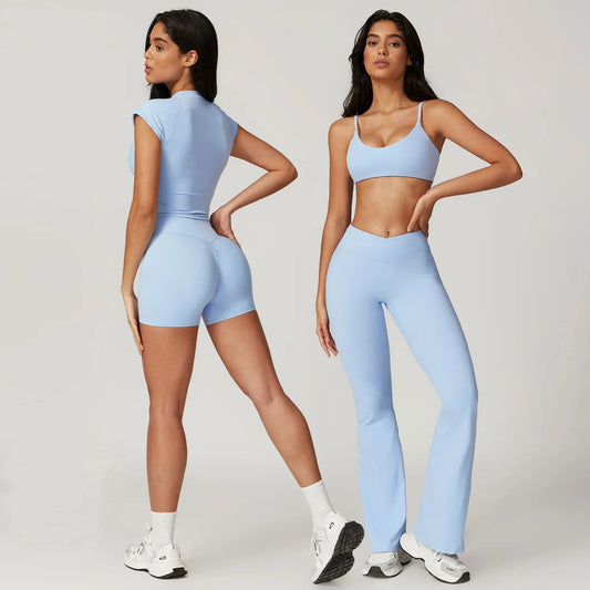 Women's Yoga Gym Activewear 2 Piece Set Sport Suit Workout Short Sleeve Crop Top High Waist Leggings Short Fitness Sports Wear
