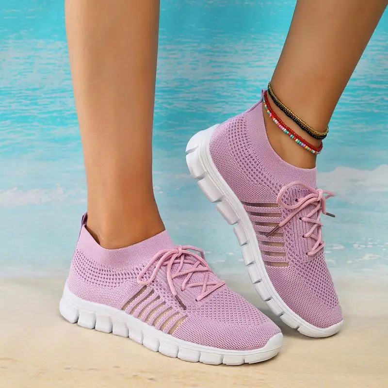 Mesh Breathable Soft Sole Sneakers Lightweight Non-Slip Running Walking Casual Lace Up Flats Shoes - The Clothing Company Sydney