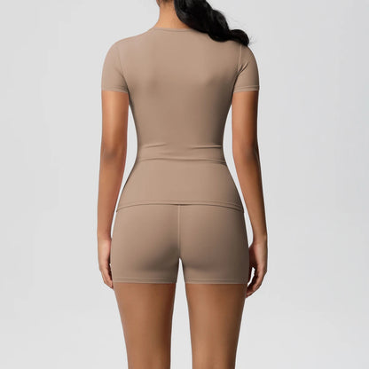 2 Piece Quick-Drying Gym Leggings Set Summer Short Sleeve Breathable Stretchy Yoga Slim Fitness Active Top Women's Cycling Bike Shorts The Clothing Company Sydney