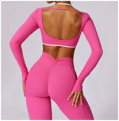 2 Piece Womens Tracksuit Yoga Set Workout Sportswear Gym Clothing Fitness Long Sleeve Crop Top High Waist Leggings Sports Suits - The Clothing Company Sydney