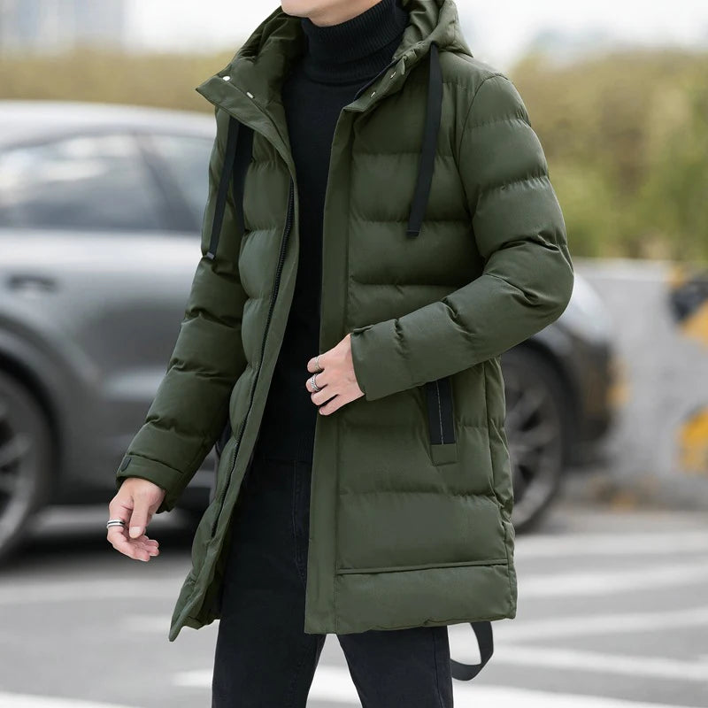 Men's Winter Warm Long Outwear Hooded Thicken Mid-length Hooded Warm Coat Puffer Jacket Fashion Parka Overcoat - The Clothing Company Sydney