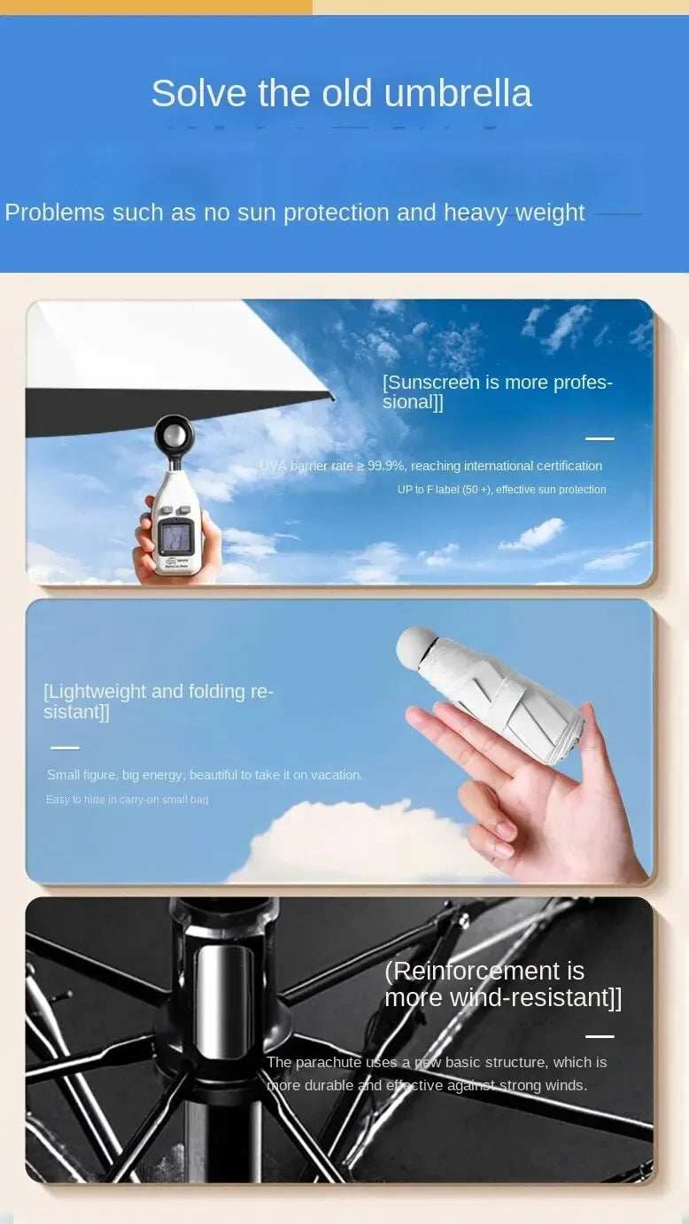 Portable Mini Sunshade Sunscreen Rubber Alloy Handle Foldable Sun Rain Dual Use Umbrella - The Clothing Company Sydney