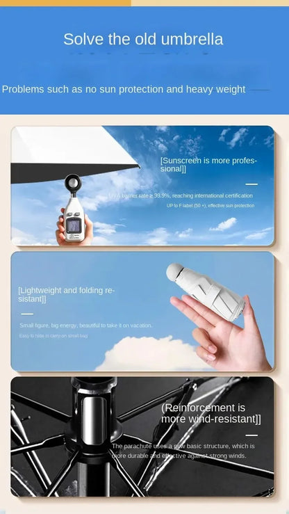 Portable Mini Sunshade Sunscreen Rubber Alloy Handle Foldable Sun Rain Dual Use Umbrella - The Clothing Company Sydney