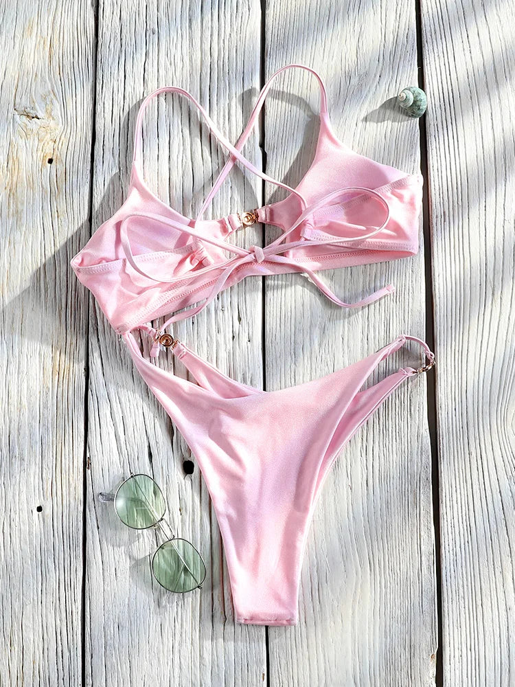 2 Piece Push Up Bikinis Two Piece Suit Bathsuit Bikini Sets Hollow Out Swimsuit String Bathwear Low Waist Swimwear - The Clothing Company Sydney