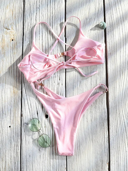 2 Piece Push Up Bikinis Two Piece Suit Bathsuit Bikini Sets Hollow Out Swimsuit String Bathwear Low Waist Swimwear - The Clothing Company Sydney