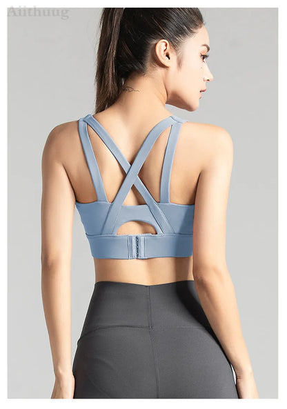 Sports Bra for Women Criss-Cross Back Padded Sports Yoga Bra with Removable Cups Gym Bra Top The Clothing Company Sydney
