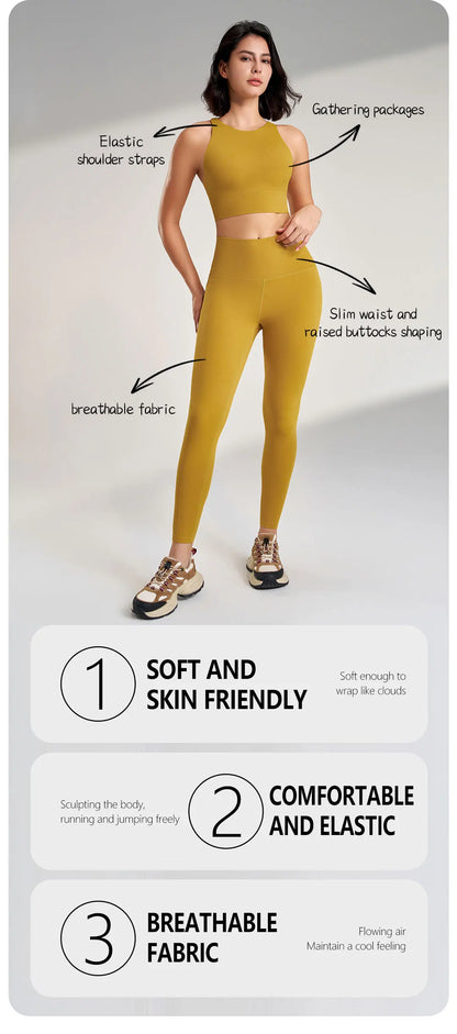 2 Piece Yoga Gym Running Leggings Crop Top Matching Outfit Set - The Clothing Company Sydney