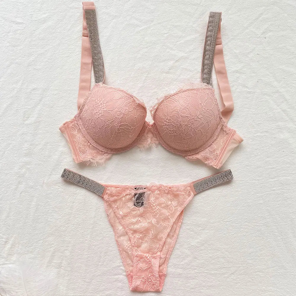 2 Piece Rhinestone Letter Seamless Bra Panties Backless Wireless Set Underwear Push Up Bra luxurious Women Lingerie Set The Clothing Company Sydney