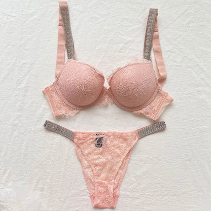 2 Piece Rhinestone Letter Seamless Bra Panties Backless Wireless Set Underwear Push Up Bra luxurious Women Lingerie Set The Clothing Company Sydney