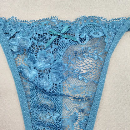 3 Pack Women's Lace Hollow Out Thongs Thin Sheer G-Strings Ultra-low Rise Seamless Panties Perspective Bow Knickers - The Clothing Company Sydney