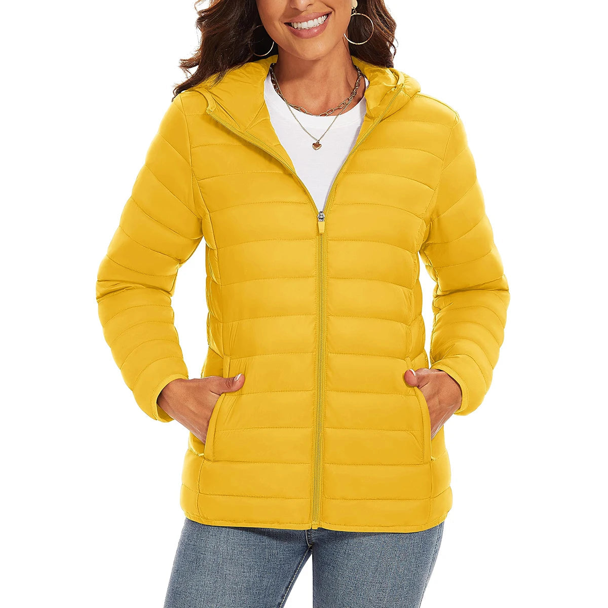 Warm Puffer Jackets Hooded Womens Full Zip Multi-pockets Quilted Jacket Winter Waterproof Camping Down Coat Lightweight Parka The Clothing Company Sydney