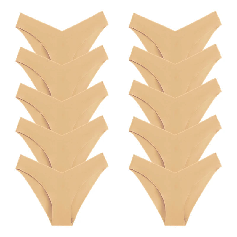 10 Pack Women's Seamless Panties V-Type Drop Waist Female Underwear Ice Silk Underpants Briefs The Clothing Company Sydney