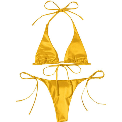 2 Piece Halter Satin Brazilian Bikini Swimwear Swimsuit Two piece Bikini set Bather Bathing Suit - The Clothing Company Sydney