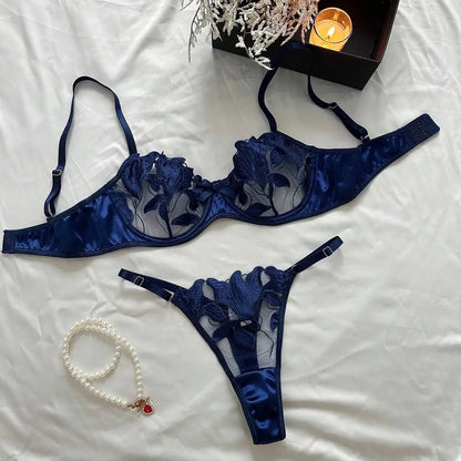 Floral Embroidery Lingerie Transparent Bralette Lace Push Up Bra Panty 2 Piece Sensual Lingerie Set The Clothing Company Sydney