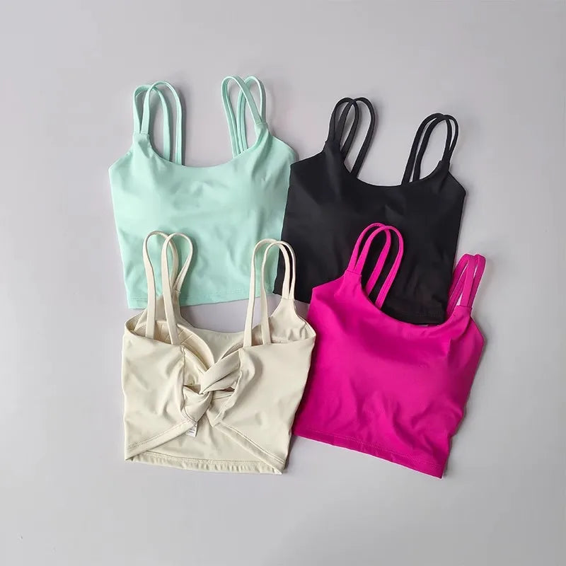 Women's Sports Bras Fitness Top Lingerie, Push Up Fixed Pad Yoga Bra Knotted Back Running Vest Gym Tops The Clothing Company Sydney
