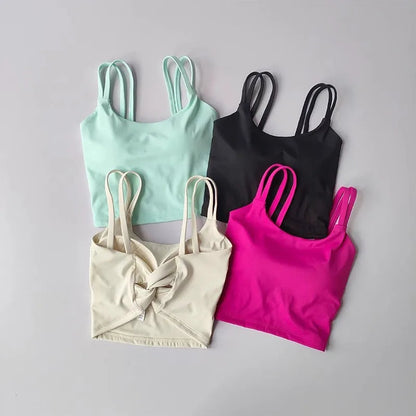 Women's Sports Bras Fitness Top Lingerie, Push Up Fixed Pad Yoga Bra Knotted Back Running Vest Gym Tops The Clothing Company Sydney