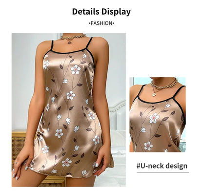 Women's Nightgown Satin Floral Print Spaghetti Strap Sleepwear Dress Luxurious Satin Slip Nightdress The Clothing Company Sydney
