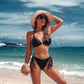 Women's V Neck Solid Logo Print Triangle Bikini Set Two Piece Set Swimsuit Bathing Suit Swimwear Beach Suit - The Clothing Company Sydney
