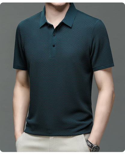Summer Men's Lop-up Hollow Short-sleeved Polo Shirt Ice Silk Breathable Business Fashion T-Shirt Male Top The Clothing Company Sydney