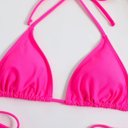 2 Piece Brown Bikini Red Halter Push Up Bra Tie Side Triangle Swimsuit Summer Bathing Suit Lace Up Micro Swimwear - The Clothing Company Sydney