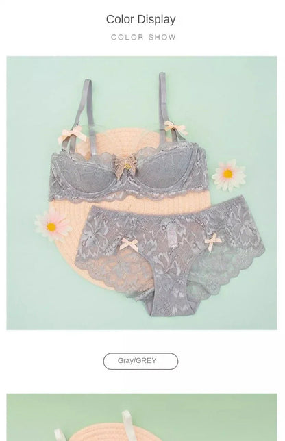 2 Piece Pull-up Bra with Bow Breathable Lace Bra Anti-slip Cup Date Night Set The Clothing Company Sydney