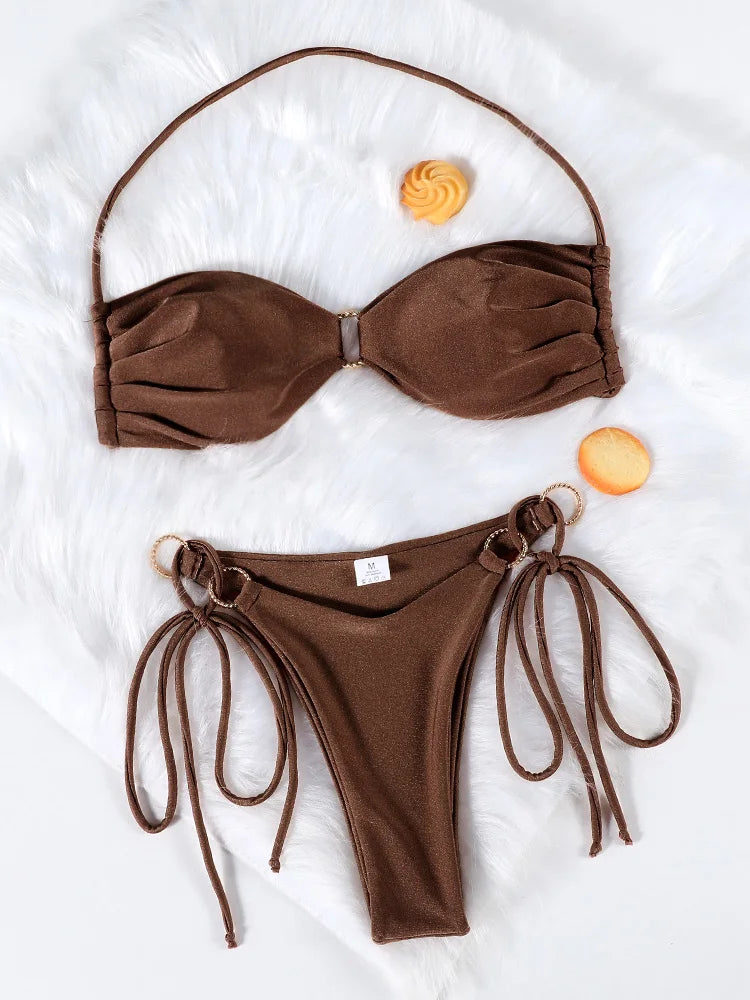 2 Piece Push Up Bikinis Two Piece Suit Bathsuit Bikini Sets Hollow Out Swimsuit String Bathwear Low Waist Swimwear - The Clothing Company Sydney