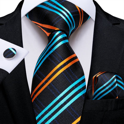 Designer Striped Silk Classic Ties For Men Wedding Accessories Gift For Men Neck Tie Set Pocket Square Cufflinks Set - The Clothing Company Sydney