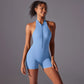 Hollow Backless Sport Jumpsuit Short Woman One Piece Gym Outfit Sleeveless Zipper Fitness Overalls Yoga Romper