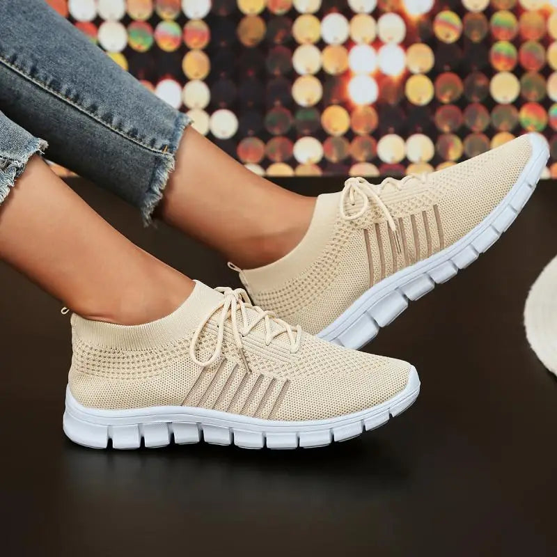 Mesh Breathable Soft Sole Sneakers Lightweight Non-Slip Running Walking Casual Lace Up Flats Shoes - The Clothing Company Sydney