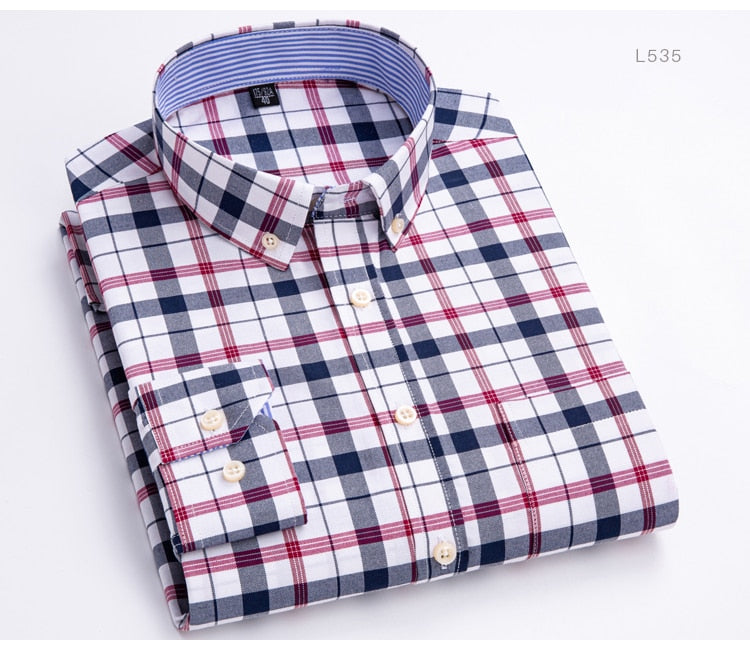 Men's Versatile Casual Checkered Oxford Cotton Shirts Single Pocket Long Sleeve Standard-fit Button Down Gingham Striped Shirt The Clothing Company Sydney
