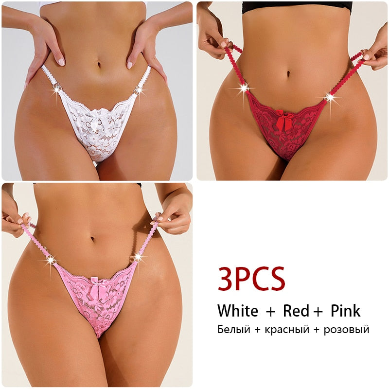 3 Pack Lace Thong Panties Women Perspective Underwear Low Waist Thin Strap Thongs Bow Ladies Briefs Lingerie Comfortable G-string The Clothing Company Sydney